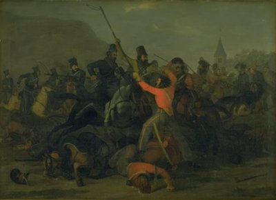 La caída del coronel Boncke Bönnichsen el 6 de diciembre de 1813 durante una escaramuza entre dragones jutos y cosacos de Jørgen V. Sonne