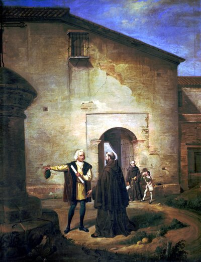 Llegada de Colón y su hijo Diego al monasterio de la era de La Rábida en 1485 (óleo sobre lienzo) de Juan Cabral Bejarano