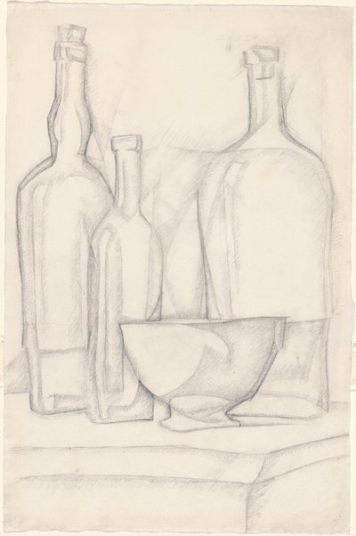Botellas y cuenco de Juan Gris