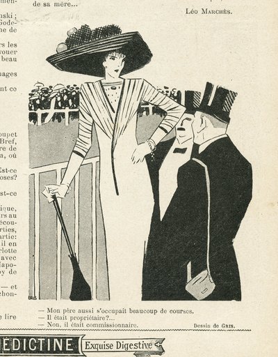 Ilustración de J Gris (1887-1927) en Le Lire, 02/10/09 - Moda, Sombrero, Vida de los Ricos, Hipismo - Mujeres de Juan Gris