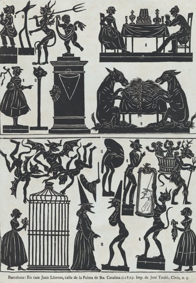 Hoja 11 de figuras para marionetas de sombra chinas, 1859 de Juan Llorens