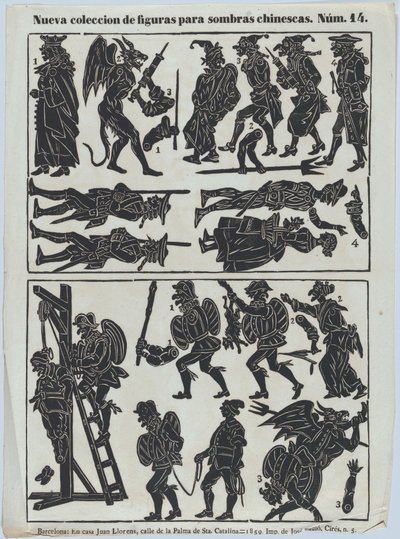 Hoja 14 de figuras para marionetas de sombra chinas, 1859 de Juan Llorens