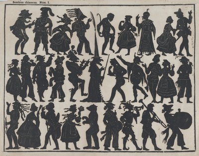 Hoja 1 de figuras para marionetas de sombra chinas, ca. 1850-70 de Juan Llorens