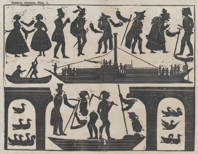 Hoja 4 de figuras para marionetas de sombra chinas, ca. 1850-70 de Juan Llorens