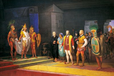 Hernán Cortés se encuentra con Moctezuma en México de Juan Ortega