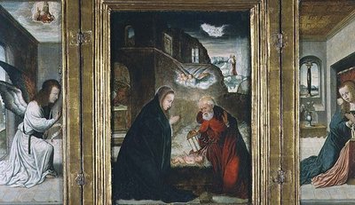 El nacimiento de Cristo Tríptico con la Natividad flanqueada por la Anunciación de Juan de (school of) Flandes