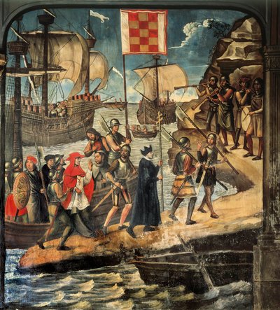 El Cardenal Cisneros desembarcando en Orán, c. 1514 de Juan de Borgoña
