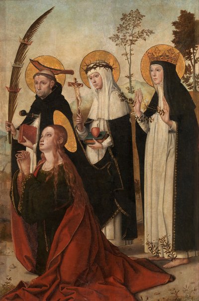 María Magdalena, Pedro de Verona, Catalina de Siena y Margarita de Hungría de Juan de Borgoña