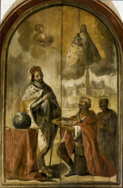 Fernando III de Castilla - La rendición de Sevilla - Rococó : El rey moro Axataf entregó las llaves de la ciudad al rey Fernando par Espinal, Juan de (1714-1783), c. 1750. Óleo sobre madera, 300x200. Ayuntamiento de Sevilla de Juan de Espinal