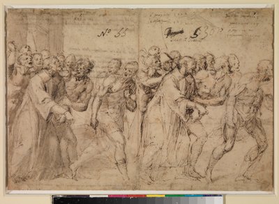 Dos estudios para "San Esteban siendo llevado a su martirio" (recto), 1556 de Juan de Juanes