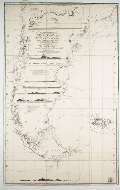 Mapa de Chile, Patagonia, Tierra del Fuego e Islas Malvinas, c.1798 (grabado) de Juan de Langara