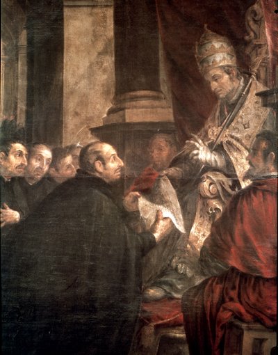 San Ignacio recibiendo la bula de fundación de la compañía de Jesús (jesuitas) de manos del Papa Pablo III de Juan de Valdes Leal