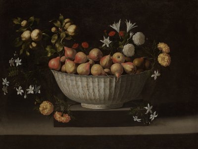 Flores y frutas en un cuenco chino de Juan de Zurbaran