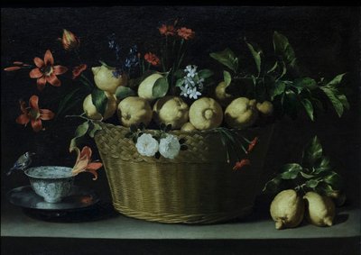 Naturaleza muerta con limones en una cesta de mimbre, c.1643-49 (óleo sobre lienzo) de Juan de Zurbaran
