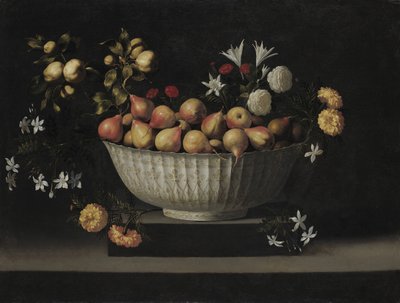 Flores y Frutas en un Cuenco de China de Juan de Zurbaran