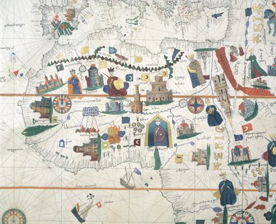 Detalle de África y la Cuenca del Mediterráneo, por Juan de la Cosa, carta marina de Juan de la Cosa
