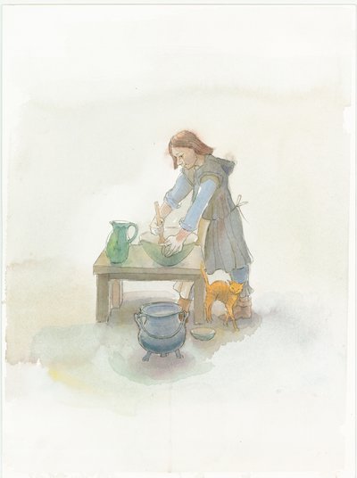 Un cocinero medieval preparando comida, 2004 de Judith Dobie