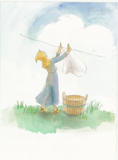 Una niña medieval colgando la ropa de Judith Dobie