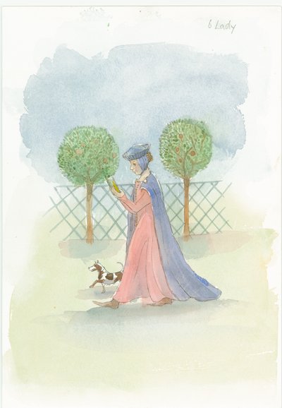 Una dama medieval en un jardín, 2004 de Judith Dobie