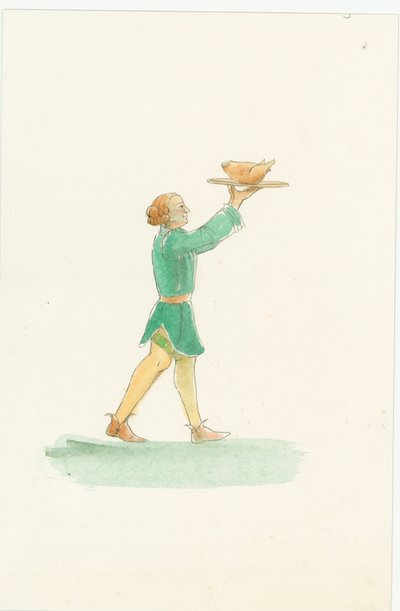 Un camarero medieval, llevando una bandeja de comida, 2004 de Judith Dobie