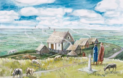 Asentamiento monástico, Glastonbury Tor, siglo XI, 1990-2010 de Judith Dobie