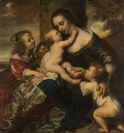 Retrato de una mujer con cuatro hijos, representada como Cáritas de Jürgen Ovens