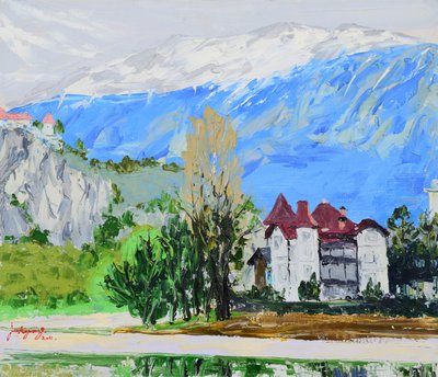 Vista del castillo desde el lago Alpine de Jukyong Park