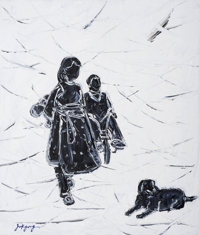 Niños paseando al perro de Jukyong Park