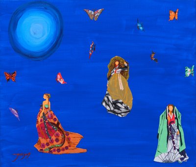Mujeres elegantes con mariposas volando de Jukyong Park