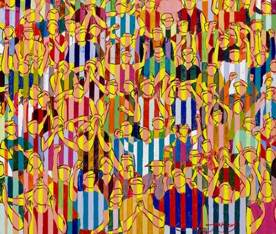 Una multitud animada y entusiasta de Jukyong Park