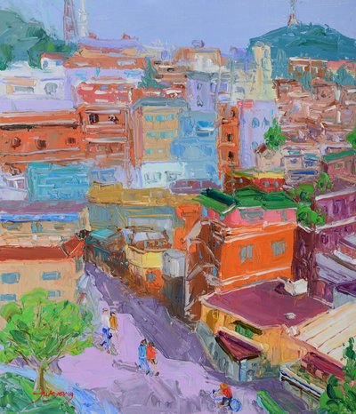 Una ciudad llena de vida en la ladera de Jukyong Park