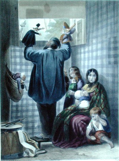 Detrás de escena en un espectáculo de marionetas de 