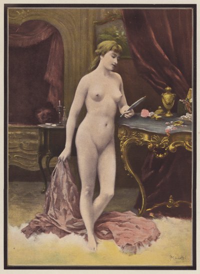 Mujer con espejo (litografia en color) de Jules (after) Scalbert