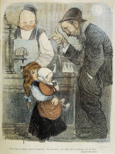 Muy bien, el suero contra la embriaguez, ¡mientras tanto necesito un ron de jamaique! - postre. de Abel Faivre (1864-1945) de Jules Abel Faivre