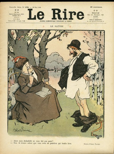 Ilustración de Abel Faivre (1867-1945) para la portada de Le Rire, 30/05/08 - El sátiro - Naturaleza Vegetación, Amor, Moda, Árbol, Cristalería de Jules Abel Faivre