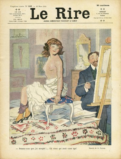 Ilustración para la portada de Le Rire, 22/03/13 - Arte, Desnudez - Pintores artistas, Modelo (que posa) de Jules Abel Faivre