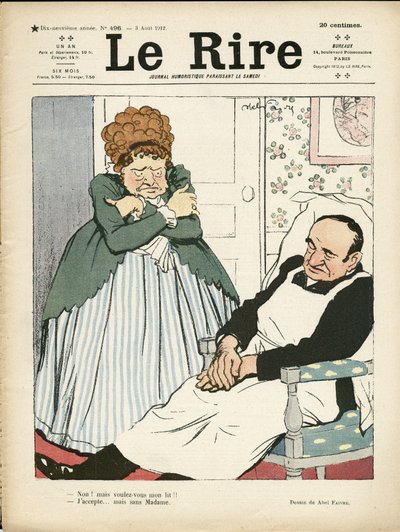 Ilustración de Abel Faivre (1867-1945) para la portada de Le Rire, 03/08/12 - Trabajo, Obesidad - Sirvientes Domésticos de Jules Abel Faivre