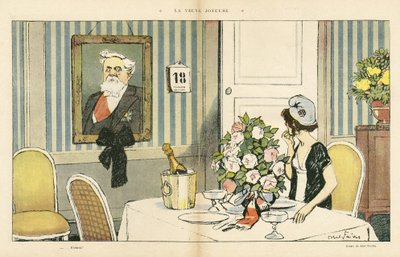 Ilustración de Abel Faivre (1867-1945) en Le Rire, 23/02/13 - La viuda alegre - Presidente de la República, Retrato - Marianne, Fallieres Armand (1841-1931) de Jules Abel Faivre