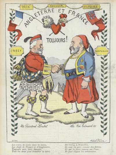 La visita del Rey Eduardo VII a Francia. Ilustración para Le Rire de Jules Abel Faivre