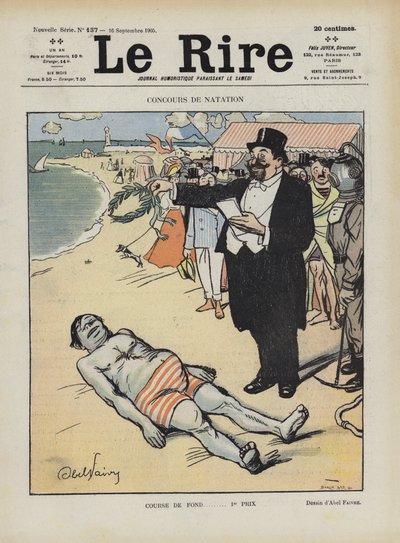 Competencia de natación. Ilustración para Le Rire de Jules Abel Faivre