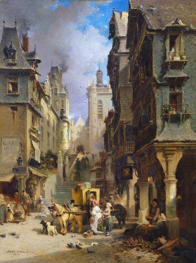 Escena Callejera en Morlaix en 1830, 1870 de Jules Achille Noel