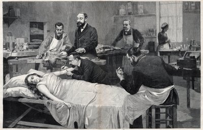 Paciente que recibe una transfusión de sangre de una cabra de Jules Adler