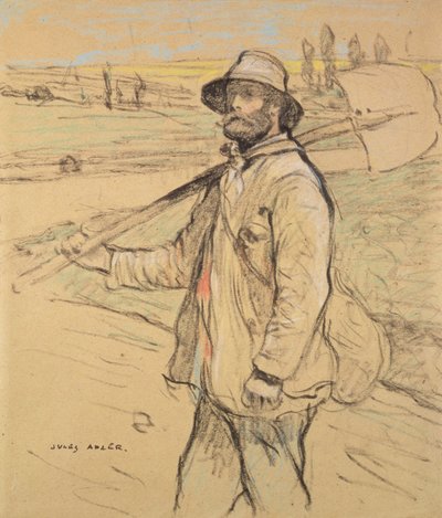 Workman, caminando hacia la izquierda, con una pala sobre su hombro derecho. de Jules Adler