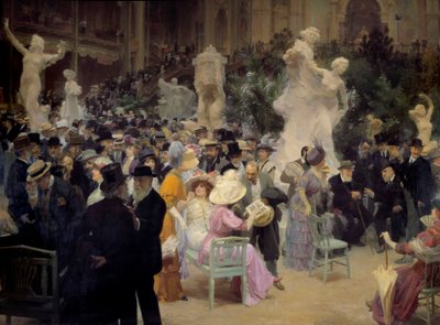 Belle époque: "Un viernes en el Salón de los artistas franceses" Miembros de la burguesía parisina se reúnen en eventos sociales. Detalle. Pintura de Jules Alexandre Grun (1868-1934) 1911 de Jules Alexandre Gruen or Grun