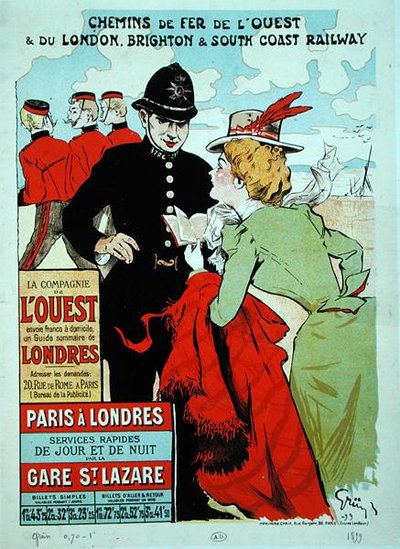 Póster anunciando servicios de tren de París a Londres para la Compagnie des Chemins de Fer de l