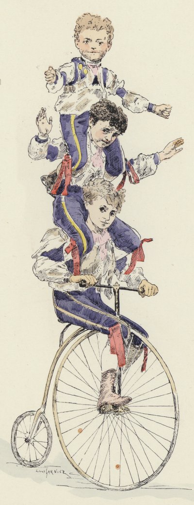 Acto de ciclismo (litografía en color) de Jules Arsene (after) Garnier