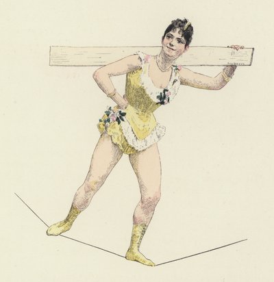 Artista de cuerda floja (litografía en color) de Jules Arsene (after) Garnier