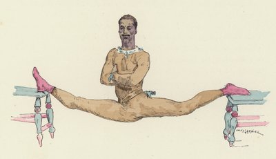Gimnasta masculino haciendo el split (litografía en color) de Jules Arsene (after) Garnier