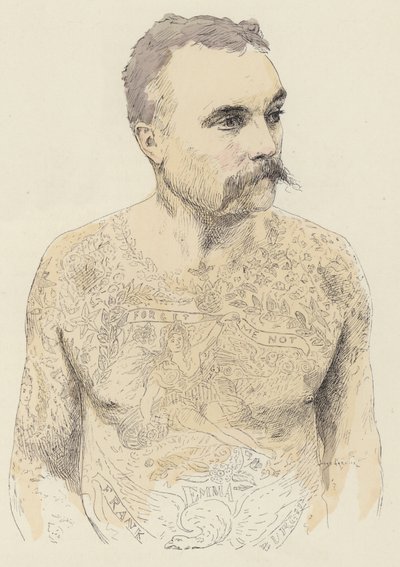 Tatuajes (litografía en color) de Jules Arsene (after) Garnier