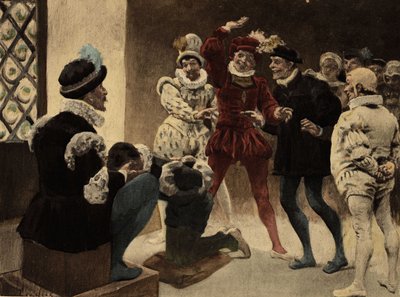 Hombres jugando al chapifou (marquesina). Gargantúa. Ilustración de Jules Garnier. En "Rabelais y la obra de Jules Garnier". de Jules Arsene Garnier